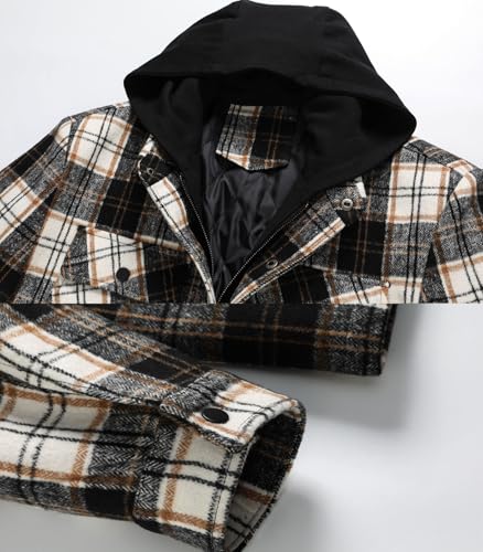 Image of FTIMILD Men's Flannel Jackets Quilted Lined Shirt Plaid Cotton Soft Warm Coat for Men with Detachable Hood