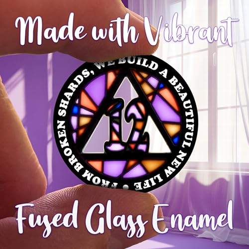 Image of Stained Glass 12 Year AA Chip Sobriety Coin Medallion, Fragments to Freedom Alcoholics Anonymous Addiction Recovery Anniversary Token, Inspirational Sober Gifts for Men and Women by the Token Shop