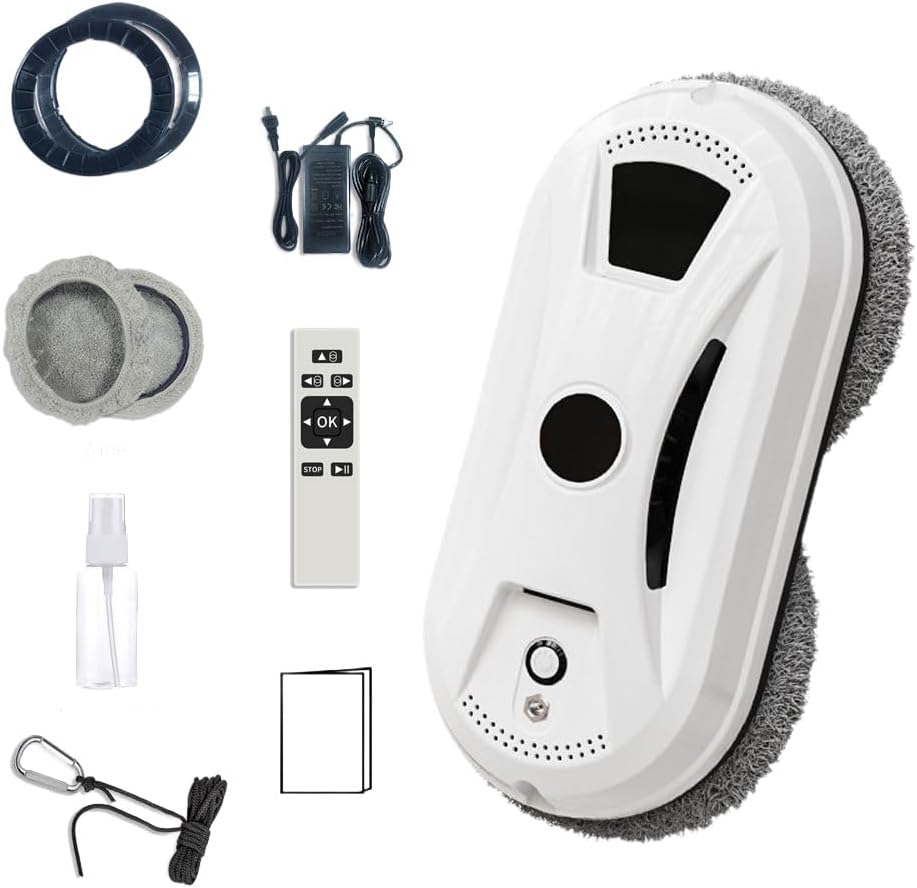 Window Cleaner Robot, 2800Pa Suction Automatic Window Cleaning Robot with 10pcs Cloths, Edge Detection & Anti-Drop Protection, Remote Control & 3 Cleaning Modes, Glass Vacuum Cleaner for Home