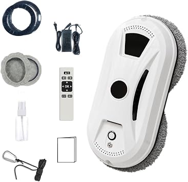 Window Cleaner Robot, 2800Pa Suction Automatic Window Cleaning Robot with 10pcs Cloths, Edge Detection & Anti-Drop Protection, Remote Control & 3 Cleaning Modes, Glass Vacuum Cleaner for Home