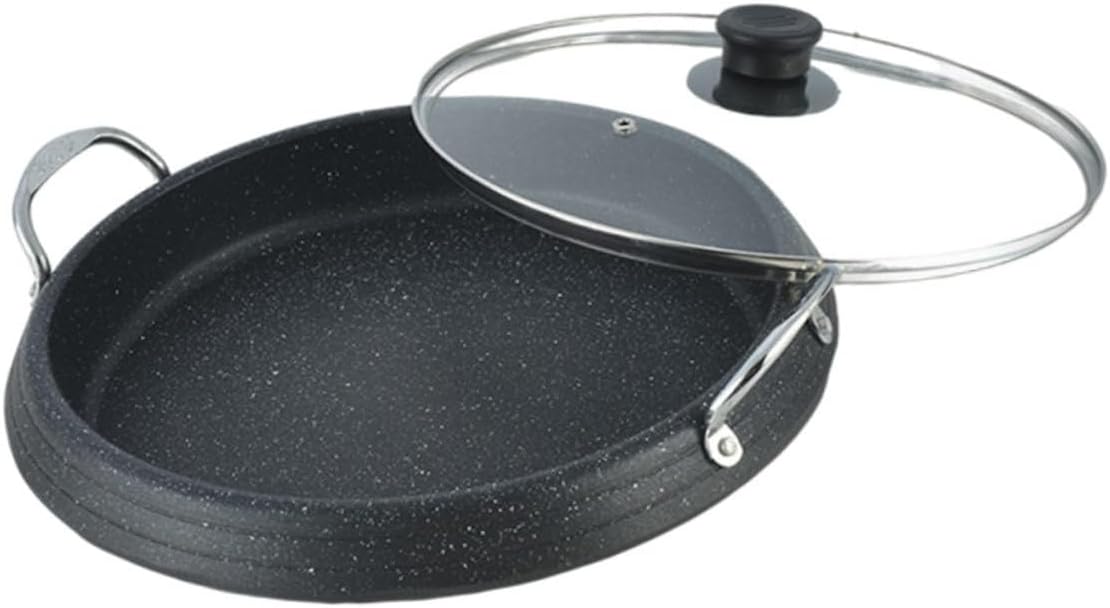 Luxshiny Korean Bbq Round Baking Plate Smokeless Non Stick Medical Pan for Outdoor Camping and Home Hot Pot Griddle with Heat Absorption Design Stain Resistant Surface