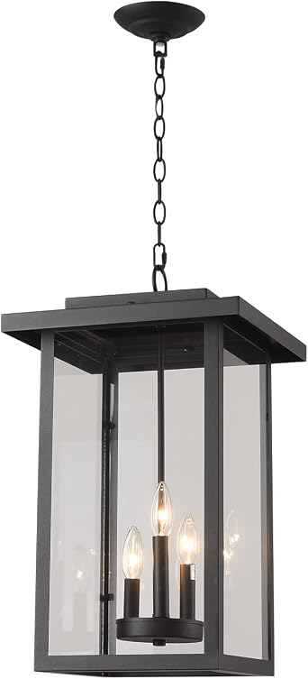 Black Outdoor Pendant Light, Large Outdoor Hanging Porch Light