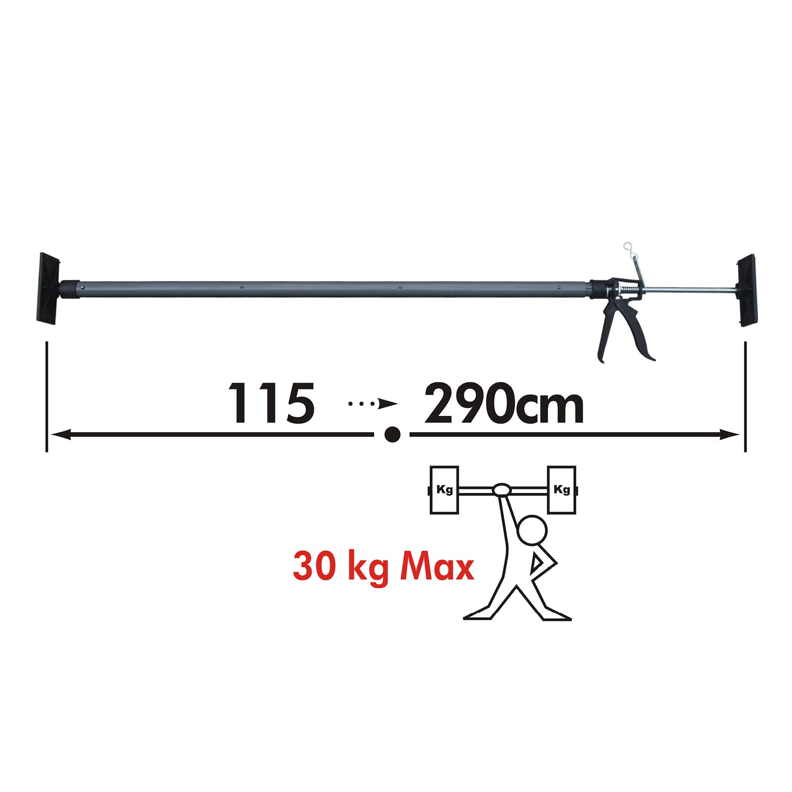 MAUK® Profi Tür Zargenspanner Einhandstütze Montagestütze Deckenstütze Teleskopstütze | 2er Set, höhenverstellbar | 115-290 cm/bis 30 kg - Grau | Stütze für Katzennetz/Tiernetz