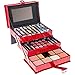 SHANY All In One Makeup Set, Eyeshadow, Blushes, Face Powder, Lipstick, Eye liners, Make up Pencils and Cosmetics Mirror - Makeup Kit With Reusable Storage Beauty Box - Red