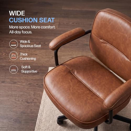 Image of DROGO Verona Ergonomic Office Chair for Work from Home | Premium Leatherette | Computer Chair with Wide Cushioned Seat, 135 Recline & Metal Frame | Leather Padded Armrests, 1-Year Warranty (Brown)