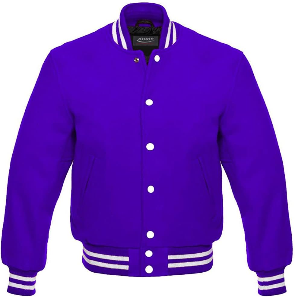 Kicky Wool Varsity Jacket Letterman Baseball Basketball Bomber Jacket Melton Wool Body and Sleeves, 19 colors options