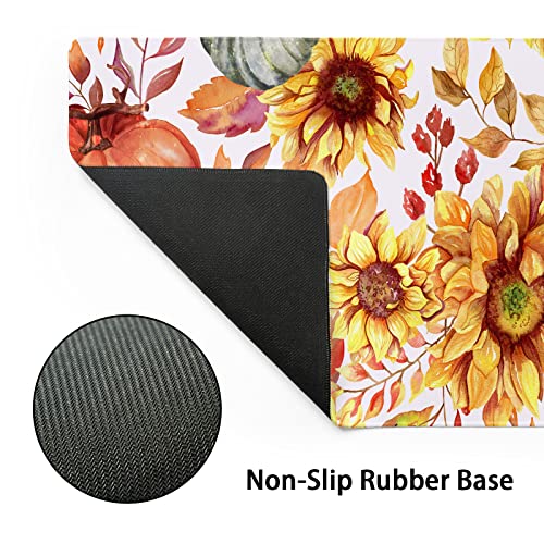 Image of Fall Pumpkin Sunflowers Mouse Pad XXL Watercolor Retro Autumn Leaves Floral Extended Desk Mat Non-Slip Rubber Base Stitched Edge Large Thanksgiving Mousepad for Gaming Laptop Computer 35.4x15.7 Inch