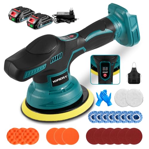 Car Polisher Cordless, 21V Orbital Car Buffer Polisher Machine, 8 Speed, 150mm Car Polishing Kit with 2 x 2.0Ah Batteries, LCD Display, for Car Detailing Polishing Waxing Removing Swirl Marks