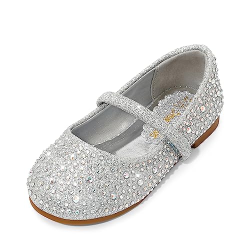 Image of DREAM PAIRS Toddler Girls Dress Shoes Mary Jane Ballet Flats, Flower Girl Shoes with Rhinestone, Slip-on Toddler Mary Jane Flats