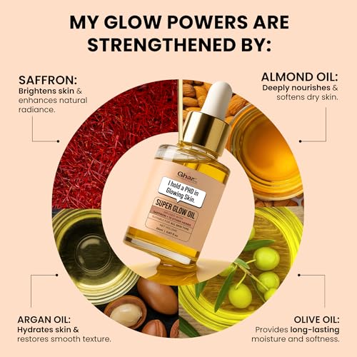 Image of Ghar Soaps Super Glow Oil with Saffron & 12+ Ayurvedic Herbs | Slow-Infused in Argan, Almond & Olive Oils | Brightening Face Oil for Natural Glow, Even Skin Tone & Radiant Skin