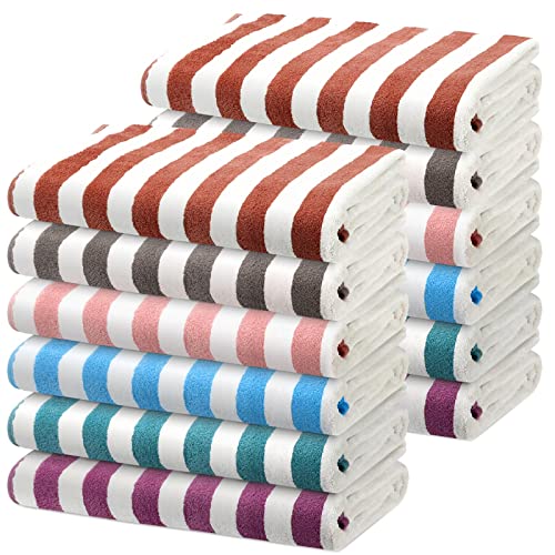 12 Pcs Fluffy Beach Towel Oversized 27 X 55 Inch Large Pool Towels Highly Absorbent Plush Mixture Striped Kids Bath Towels Quick Dry Swim Towel For Adults Women Men Kids #TOP24