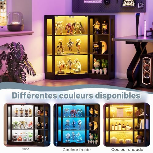 Elancee Vitrine en Verre avec LED, Vitrine pour Collection, 6 Couches Multifonction en Verre Debout,Armoir de Vitrine Moderne,Armoire de Salon, Bureau,Chambre,Noir,100x116.5x60 cm – vue 6
