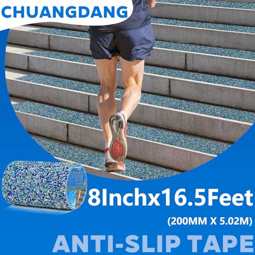 Image of Blue Rubber Anti Slip Tape 8Inchx16.5Feet,Blue Non Slip Tape for Pool,Stair Steps,Bathroom,Trails,tub,Boats,ramp,Stairs Grip Tape,No Skid, High Traction Friction