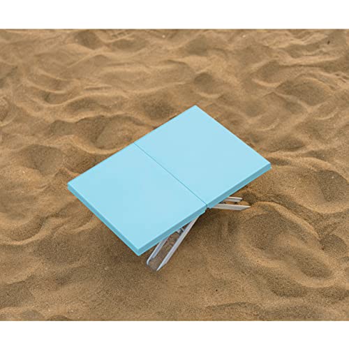 Maarch Small Beach Table For Sand Foldable, Plastic Folding Beach Tray Table, Portable Mini Low Picnic Camping Table, Light Blue #TOP3