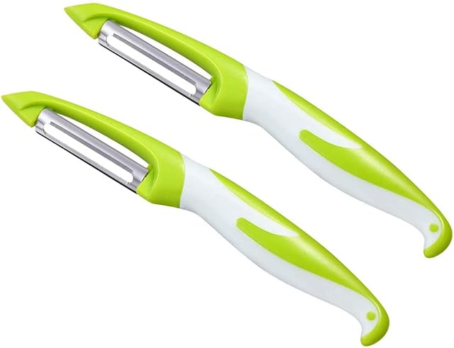 Aiqeer 2 Pcs Multifunction Peelers Set, Vegetable Peeler, Fruit Peeler, Straight Peeler, Carrot Peeler, Potato Peeler (Green)