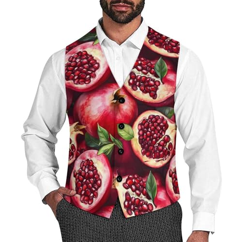 Pomegranates Trendy Vest Suit for Men V Neck Formal Dress Waistcoat Vests Business Slim Fit
