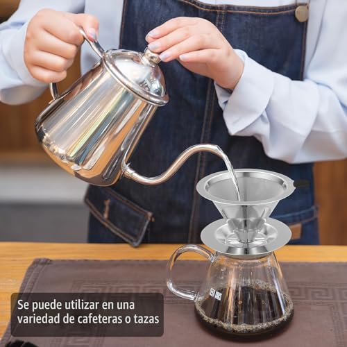 Miniatura 5 de Filtro De Café De Acero Inoxidable, Filtro Cafetera Goteo Reutilizable Manual Para Preparar Café, Accesorio De Filtro De Café