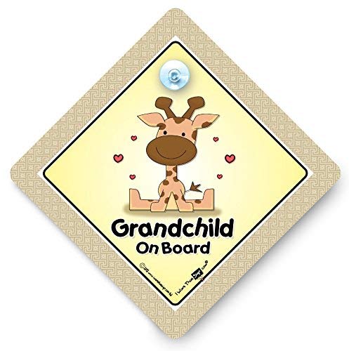 Iwantthatsign.com Grandchild On Board Car Sign Baby Giraffe On Board Sign Suction Cup Baby Car Sign