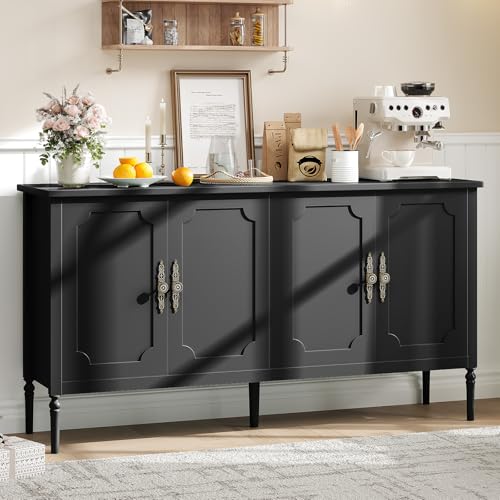 Garvee 59 in Sideboard Buffet Cabinet with Storage, Vintage Coffee Bar Cabinet with 4 Doors & Adjustable Shelves for Living Room, Kitchen, Hallway, Bl