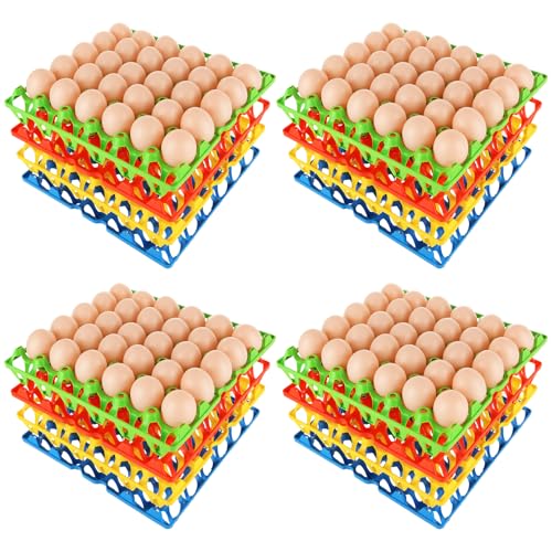 Oungy 16 PCS Plastic Egg Tray 30 Cell Egg Flats Crates Stackable Egg Cartons Reusable Carton, Hold Multiple Eggs, Great for Storing, Sorting and Shipping Eggs, 4 Colors