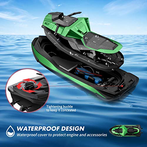 40 Mins Remote Control Boats Motorcycle for Pools and Lakes, JJRC 2.4GHz Racing Speedboat for Kids and Adults with Double Power, Low Battery Reminder, 2 Batteries RC Boat Toy(Green)