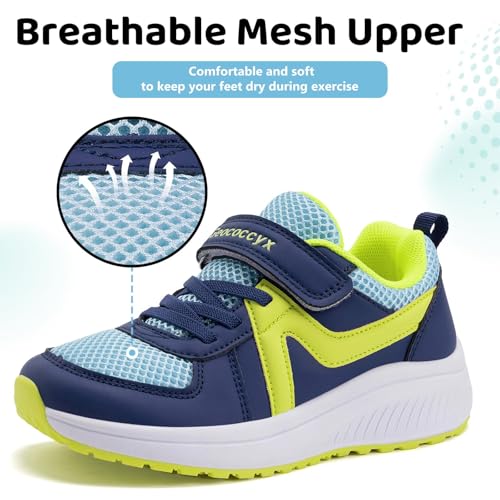 Kids Wide Toe Box Shoes for Boys Sneakers Durable Walking Running Shoes, Easy Wear Non-Slip School Shoes Youth Affordable Breathable Deep Blue Little_Kid 9.54