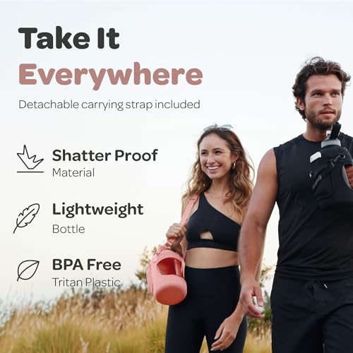 Image of Hydracy Water Bottle Storage Sleeve and Straw- Large Half Gallon 2.3 Litres BPA Free Motivational Time Marker -Leak Proof Gym -Ideal Fitness or Sports & s, Rose Gold Straw 78oz, 2.3L