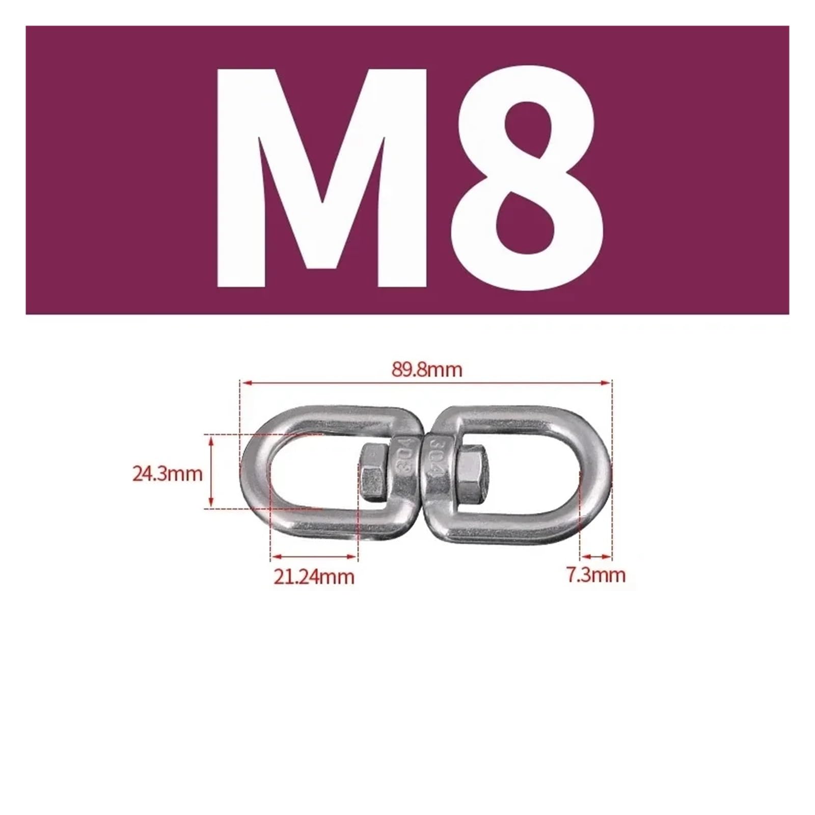Manille Inox Mousqueton à anneau rotatif en forme de 8, mousqueton robuste acier inoxydable, chaîne d'ancre marine pivotante, gréement boucle(M8-1pcs)