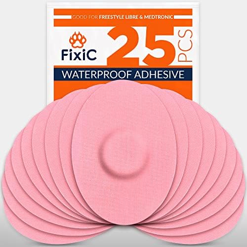 FixiC Freestyle Adhesive Patches 25 PCS – Good for Libre 1, 2 – Enlite – Guardian – Waterproof Adhesive Patches – Libre Adhesive Covers – Pre-Cut – The Best Fixation for Your Sensor! (Pink)
