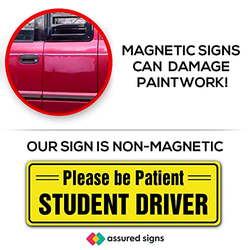Student Driver Sticker Sign For Car - Essential New Driver Signs - Non Magnetic Window Cling - 3 Pack, 12" By 4" Decal - Bright Yellow And See-Through When Reversing - Best Safety Stickers For Learners - No Need For Magnets Which Can Damage Paint - Durable And Strong Adhesive #TOP4
