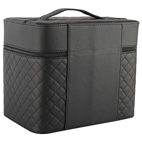 Highfree 4 Layer Foldable Tray Makeup Cosmetic Case With Mirror, Waterproof Black Portable Train Organizer Case, Large Capacity Multifunctional Toiletry Box #TOP7