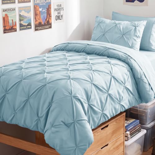 HIMEET Twin XL Comforter Set Light Blue - 5 Pieces Pintuck Bed in a Bag