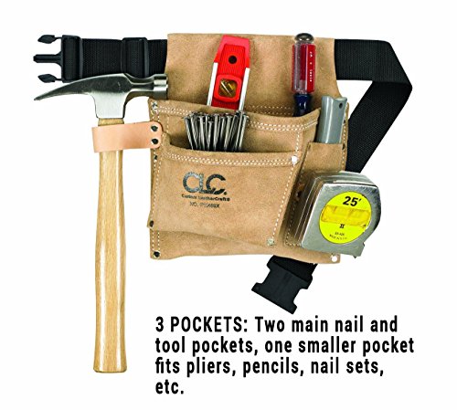 Clc Custom Leathercraft Ip489X Suede Tool Bag & Poly Web Belt, 3 Pocket , Tan #TOP3