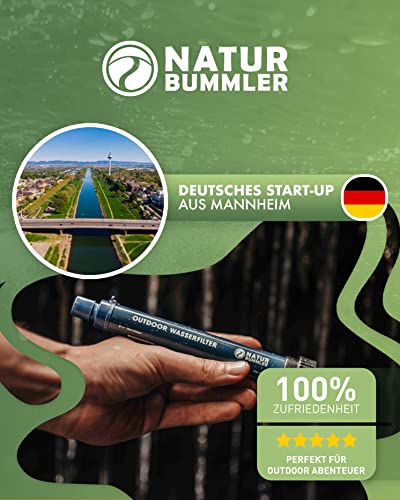 Foto von NATURBUMMLER Wasserfilter Outdoor [Filtert 99,99 % aller Bakterien] für 2000L mit Karabiner & Trinkhalm – Trinkwasserfilter für Survival, Camping & Notfall – Wasseraufbereiter Trinkwasser