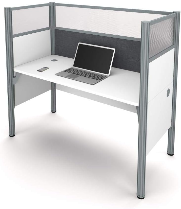 Bestar Pro-Biz Single Office Cubicle with Gray Tack Board and High Privacy Panels, 63W, White