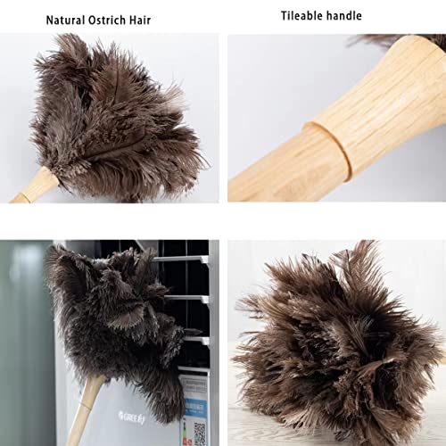 Yf-Anen Dust Artifact Ostrich Feather Duster, Feather Duster Fluffy Natural Ostrich Feather With Wooden Handle And Eco-Friendly Reusable Ostrich Feather Duster Cleaning Supplies, Brown #TOP4