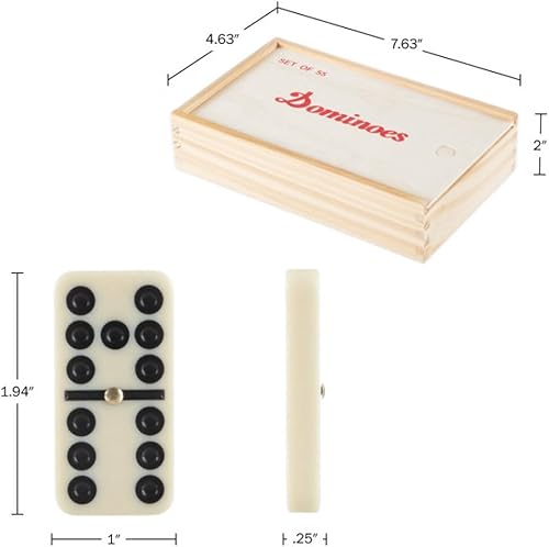 Miniatura 7 de Trademark Games - Juego de dominó con estuche de madera, 55 dominó dobles de nueve y práctica caja de almacenamiento, juegos familiares (marrón