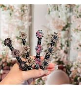 4 Pcs Sparkling Crystal Stone Braided Hair Clips, 2024 New Satin Fabric Hair Bands Rhinestone Fou...