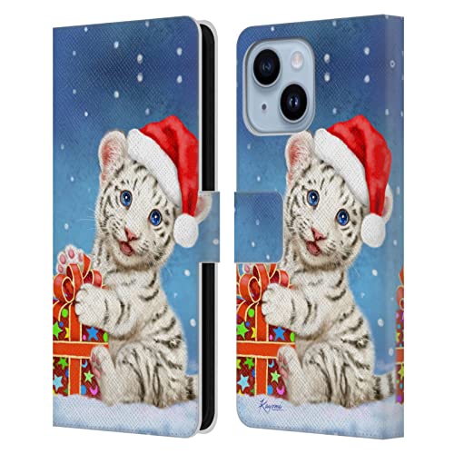 Étui portefeuille iPhone 14 Plus Kayomi Harai en cuir avec motif White Tiger