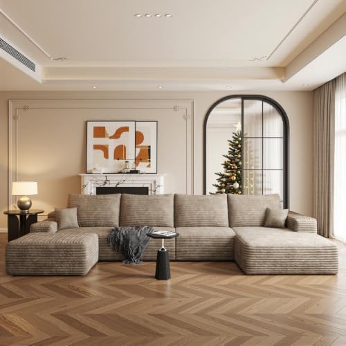 Image of Boneless Couch, Modular Sectional Couches for Living Room, U-Shaped Cloud Couch Sofa with Deep Seat, Fluffy Corduroy Upholstered Corner Sofa