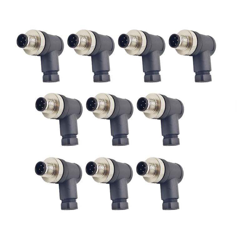 10Pcs M12 4 Pin Male Connector, Right Angle Field Assembly Wireable Adapter 12mm A Code Industrial Circular Connector IP67 Waterproof Sensor for PG7 Cable Unshiled 250V 4A AC/DC for Electric Bicycles