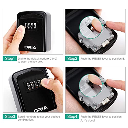 Oria Key Lock Box, Key Safe Box, 4 Digit Combination Key Storage Lock Box, 5 Keys Capacity With Removable Shackle For Indoor Outdoor, Black 3.66In #TOP2
