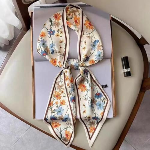1pc White Background Small Flower Long Strip Scarf For Spring And Summer, Paired With Shirt Ribbon, Multifunctional Waist Belt, Headband, High-end Printed Scarf4