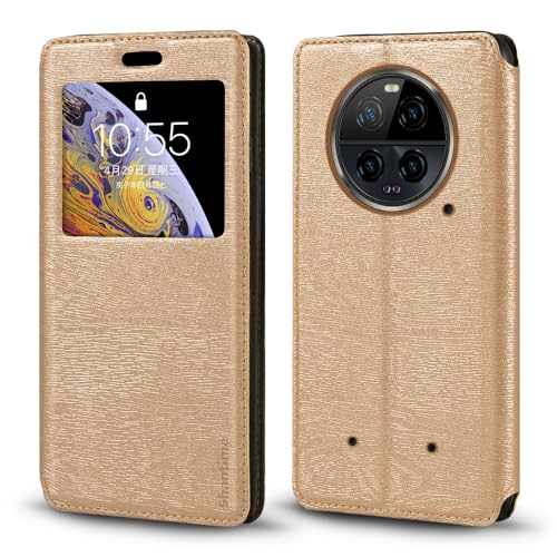 Shantime for Ulefone Armor 23 Ultra Case, Wood Grain Leather Case with Card Holder and Window, Magnetic Flip Cover for Ulefone Armor 23 Ultra (6.78”), Gold