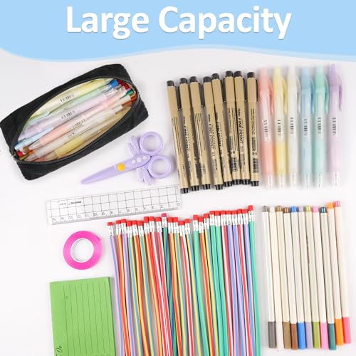 Deepton Mäppchen Cord-Stoff, Federmäppchen Milchig Schwarz für Mädchen Teenager, Federtasche Stiftetasche Stiftemappe Pencil Case Schulmäppchen für Schule, Büro - Schwarz