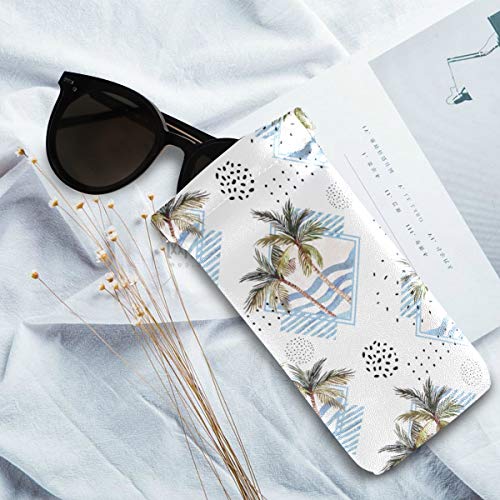 Sunglasses Pouch Watercolor Palm Tree With Memphis Squeeze Top Portable Eyeglasses Case Soft Microfiber Sunglasses Case Bag For Girls Women Ladies Phone #TOP5