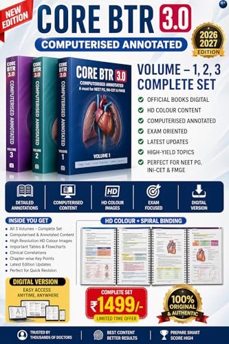 Image of Core BTR 3.0 Computerised Annotated Complete Set, All 19 Subjects, Vol 1, 2 & 3, HD Colour Print, for NEET PG, INI-CET & FMGE