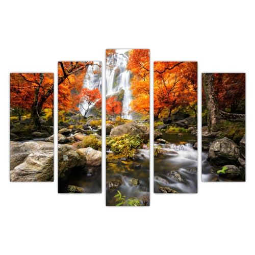 AREDE Set di 5 Stampe da Parete Quadri Moderni Decorazioni da Muro per Casa Soggiorno Camera da Letto e Cucina Cascata di montagna| 120 x 80 cm | Pronto da appendere