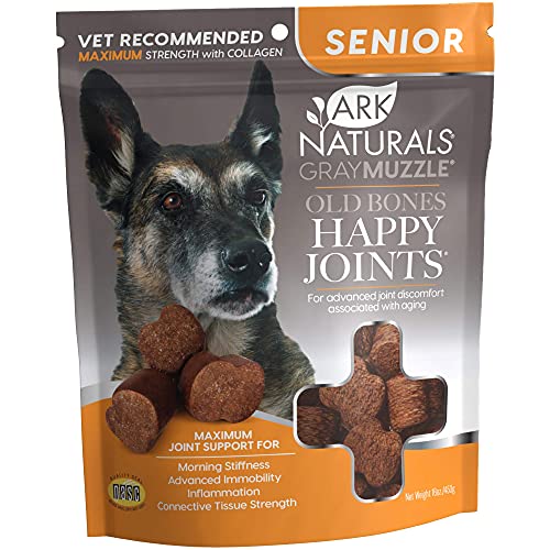 Ark Naturals Gray Muzzle Old Dogs Happy Joints Maximum Strength Chews for Large Breed Dogs, Vet Recommended to Support Cartilage and Joint Function, 500 mg Glucosamine, 16.5 oz Bag, Packaging May Vary