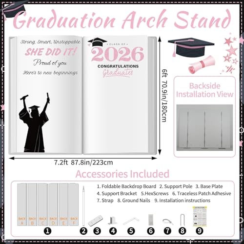 Graduation Backdrop Arch 2026 Pink, Graduation Decorations Photo Booth Background for High School and College Party, Class of 2026 Congrats Decor for Girl Photoshoot by Sowide - Used condition - Image 2